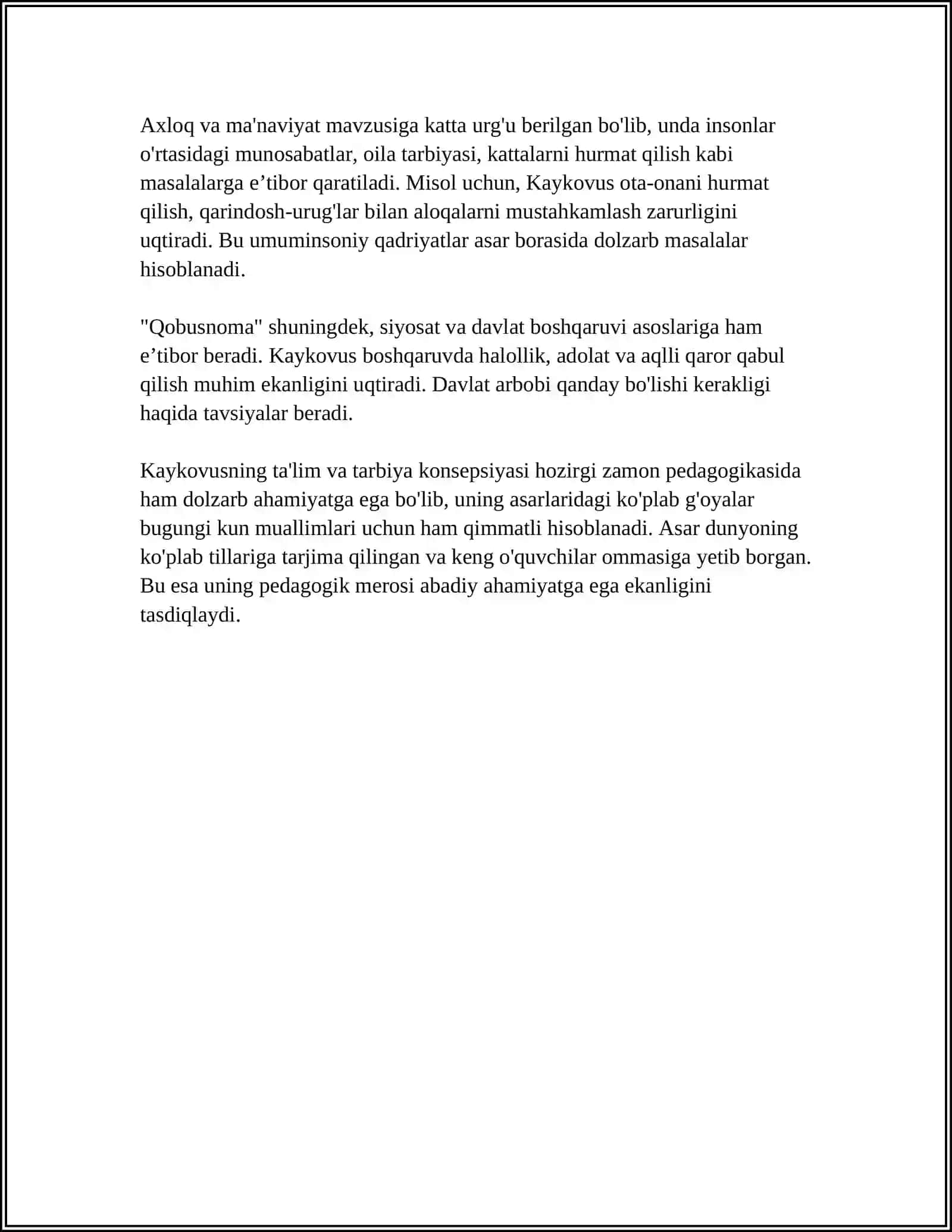 KAYKOVUSNING YOSHLAR TARBIYASIGA OID FIKRLARINI HOZIRGI DAVT TA'LIM TARBIYASIGA UZVIY BOG'LIQ JIHATLARI 4