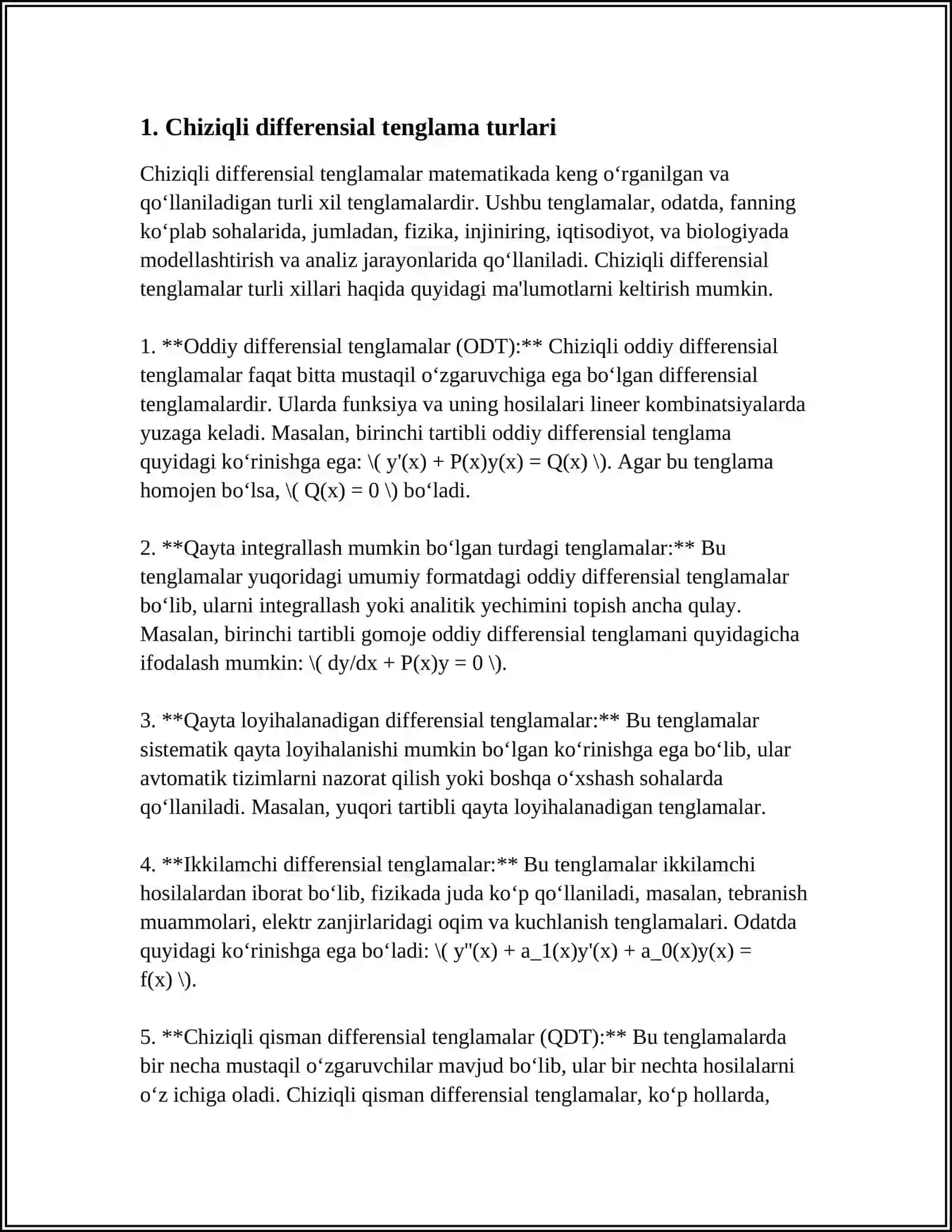 BIR JINSLI BOLMAGAN YUQORI TARTIBLI CHIZIQLI DEFFERENSAL TENGLAMALAR 4