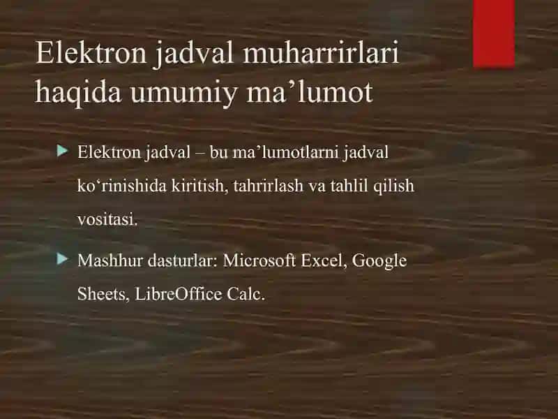 Iqtisodiy axborotni qayta ishlash uchun elektron jadval muharrirlaridan foydalanish 4