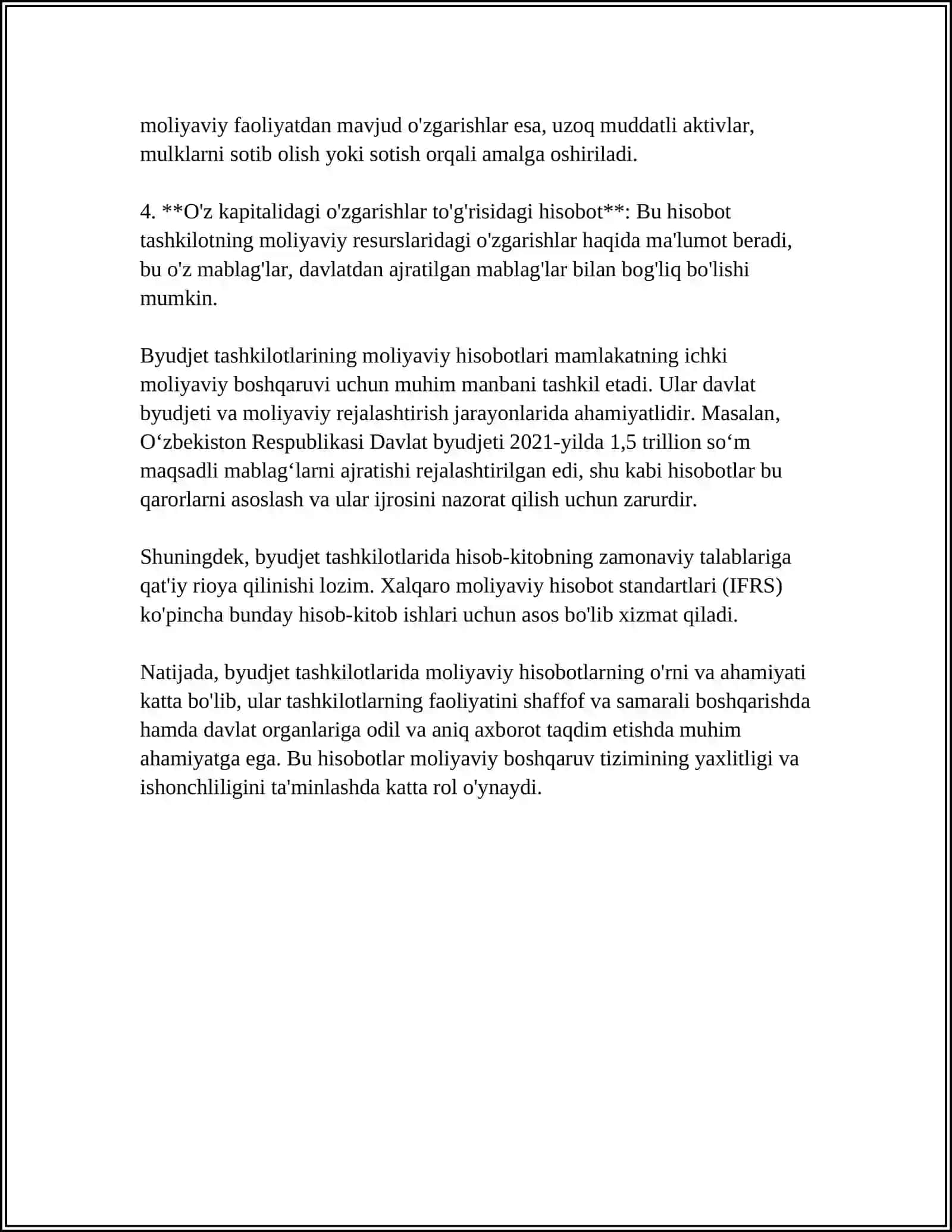 MUSTAQIL ISH Mavzu: BYUDJET TASHKILOTLARIDA MOLIYAVIY HISOBOTLAR 4
