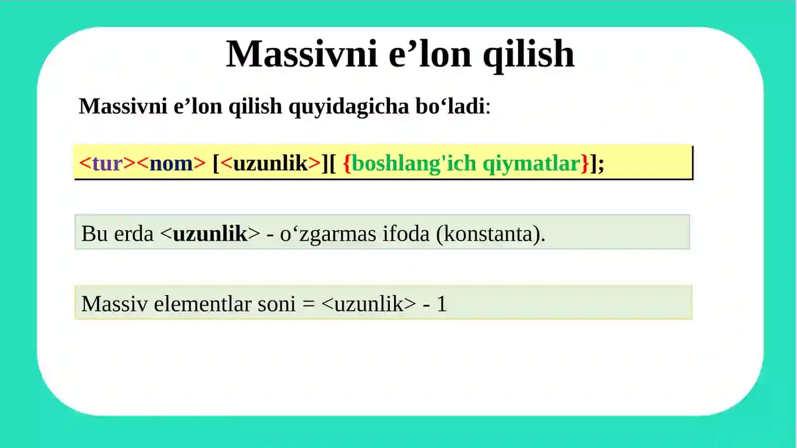 Bir oʻlchovli massivlar 4