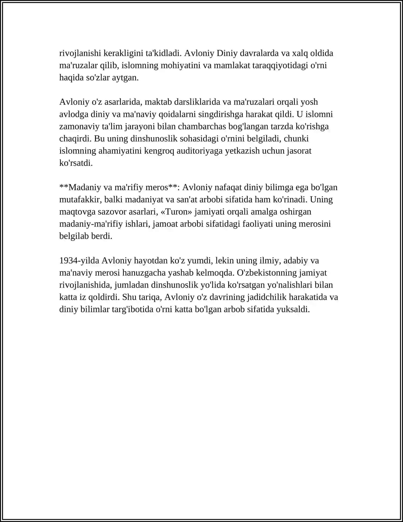 ABDULLA AVLONIYNING KOMIL INSON HAQIDAGI QARASHLARI MAVZUSIDA DINSHUNOSLIKDAN MUSTAQIL ISH REJALARI BILAN 4