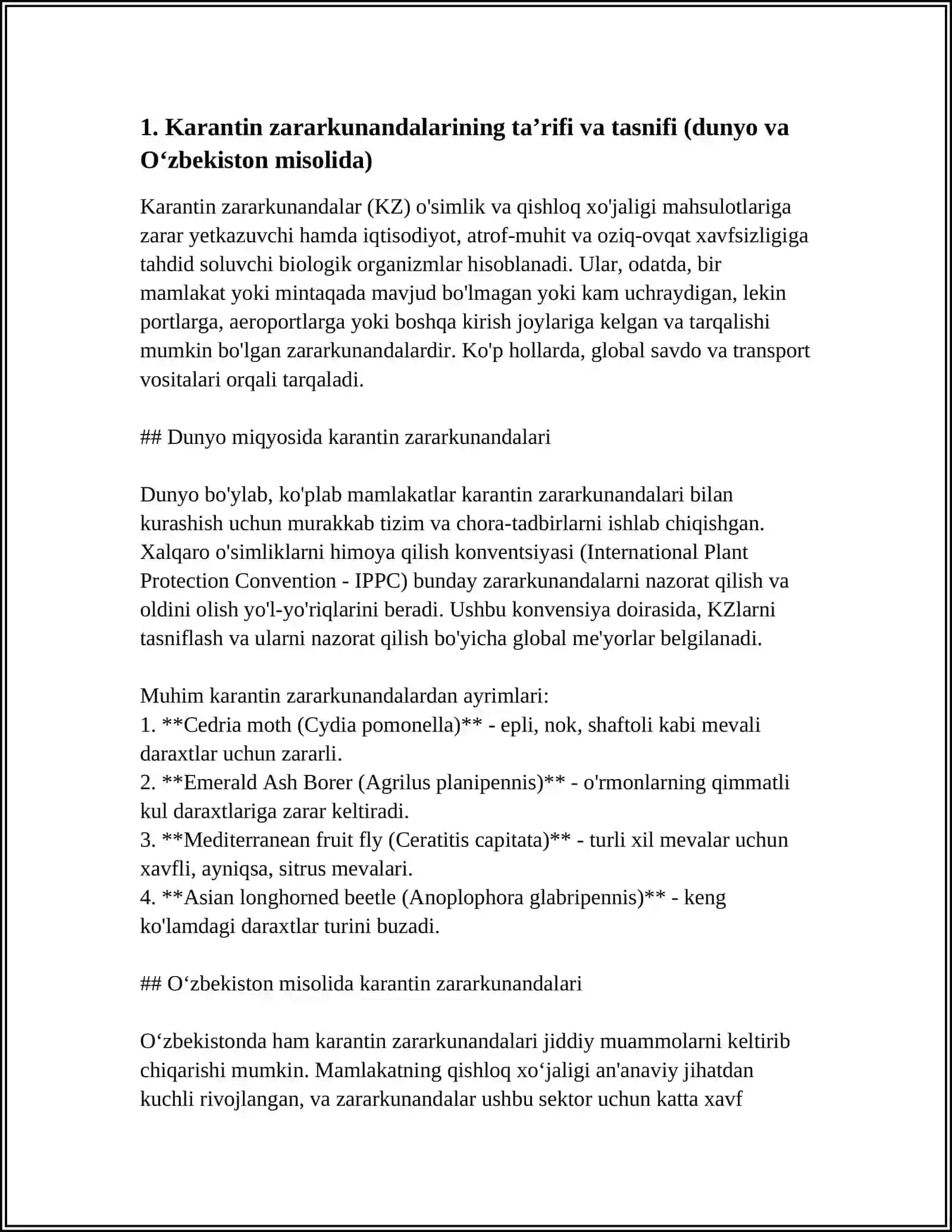 DUNYO KARANTIN ZARARKUNANDALARI VA OʻZBEKISTON KARANTIN ZARARKUNANDALARI ULARNING OʻZARO OʻXSHASHLIK VA FARQLARI 4