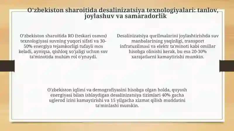 O'zbekiston sharoitida sho'r suvlarni chuchuklashtirish g'oyasini yaratish 4