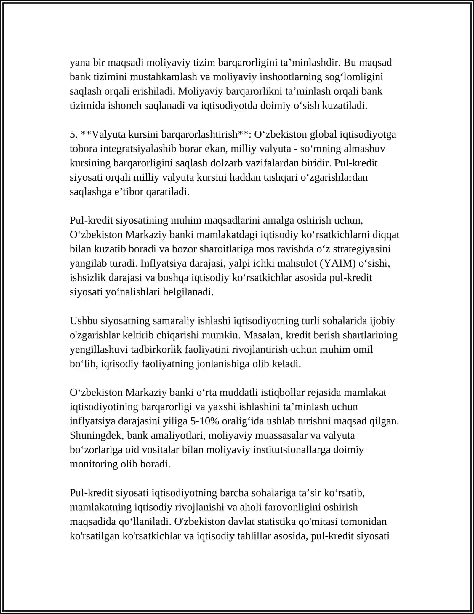 PUL KREDIT SIYOSATINING MAQSADLARI VOSITALARI VA KOʻRINISHLARI 4