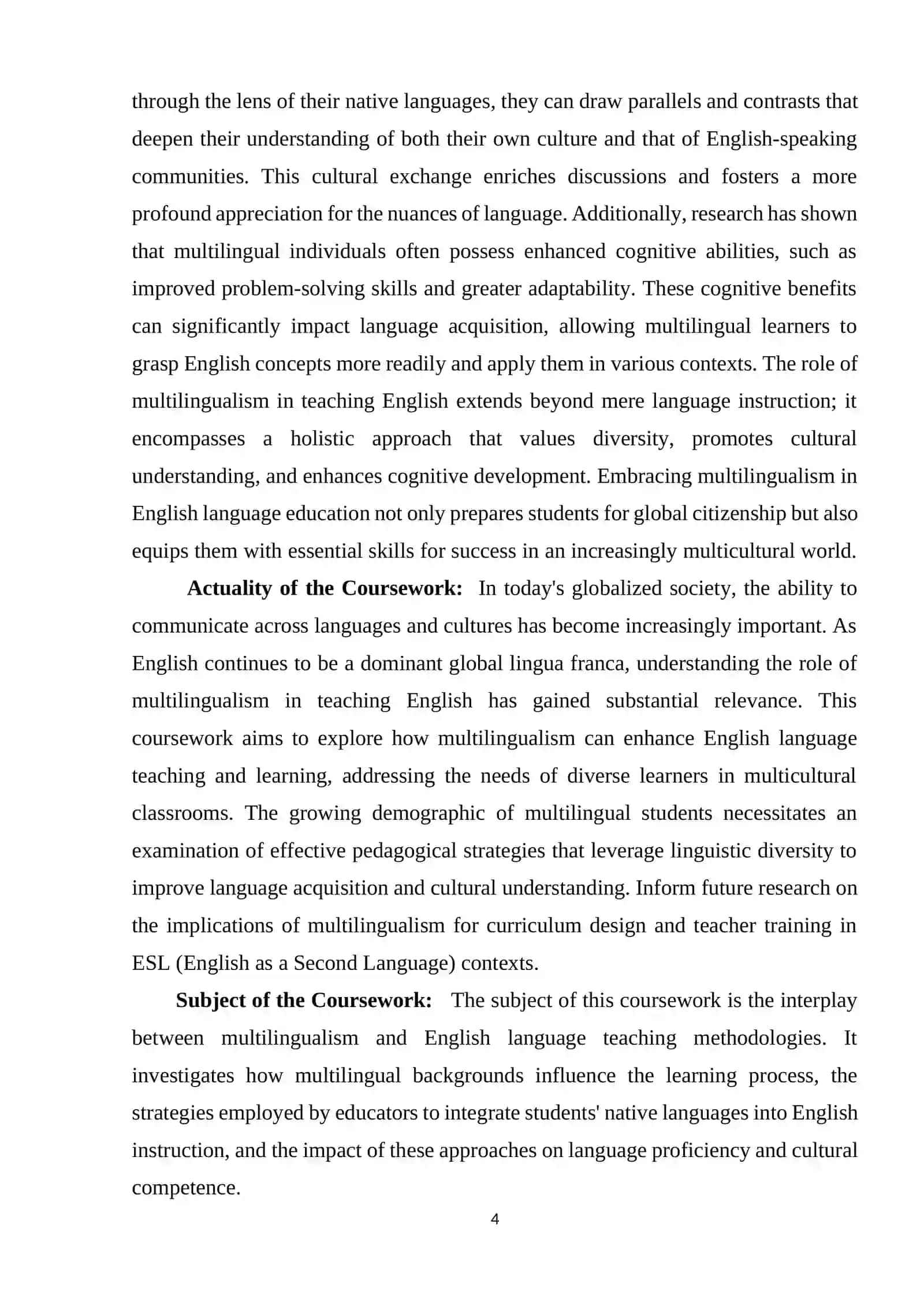 Course Work on "The Role of Multilingualism in Teaching English" 4