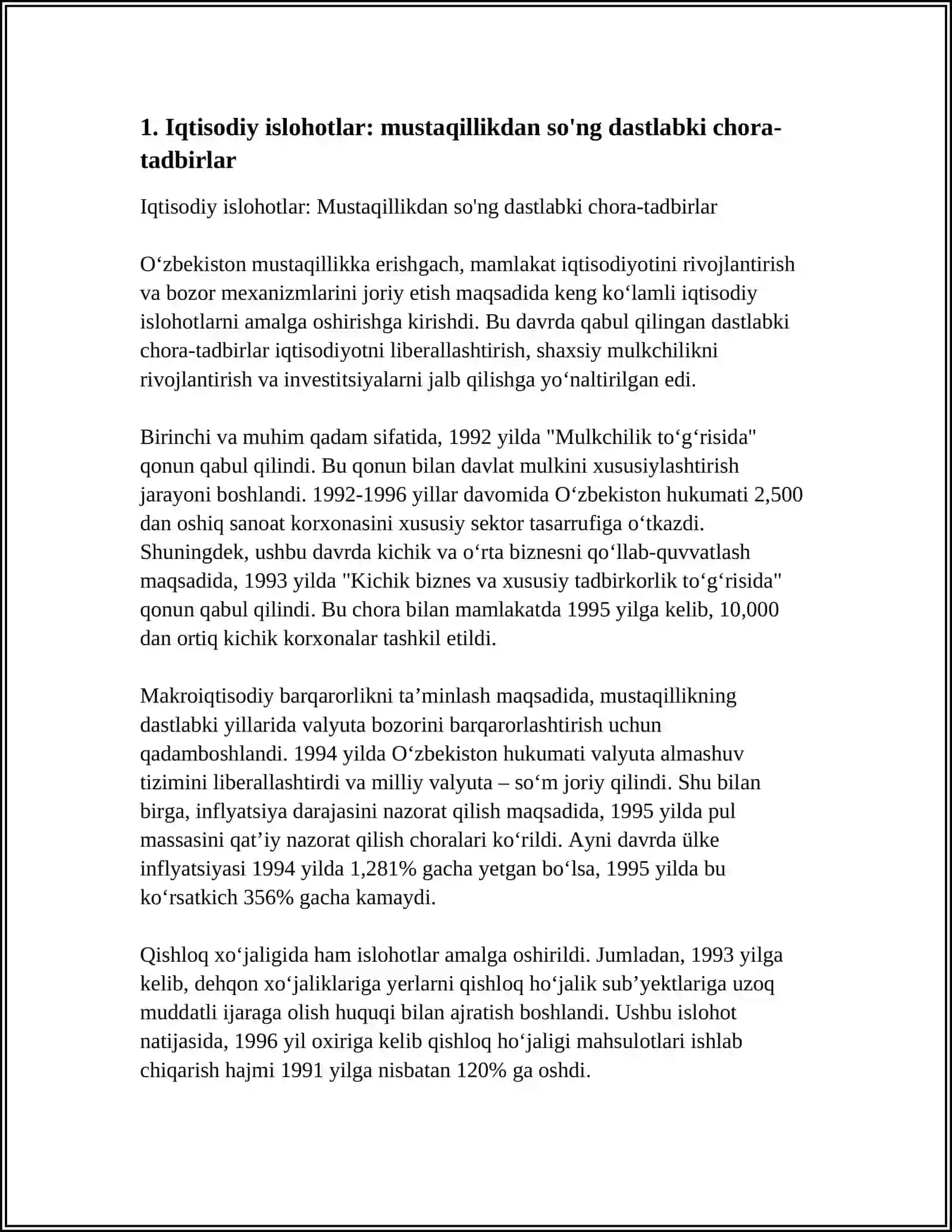 IQTISODIYOT ISLOHATLAR, XUSUSIY MULKCHILIKNING SHAKLANISHI 4