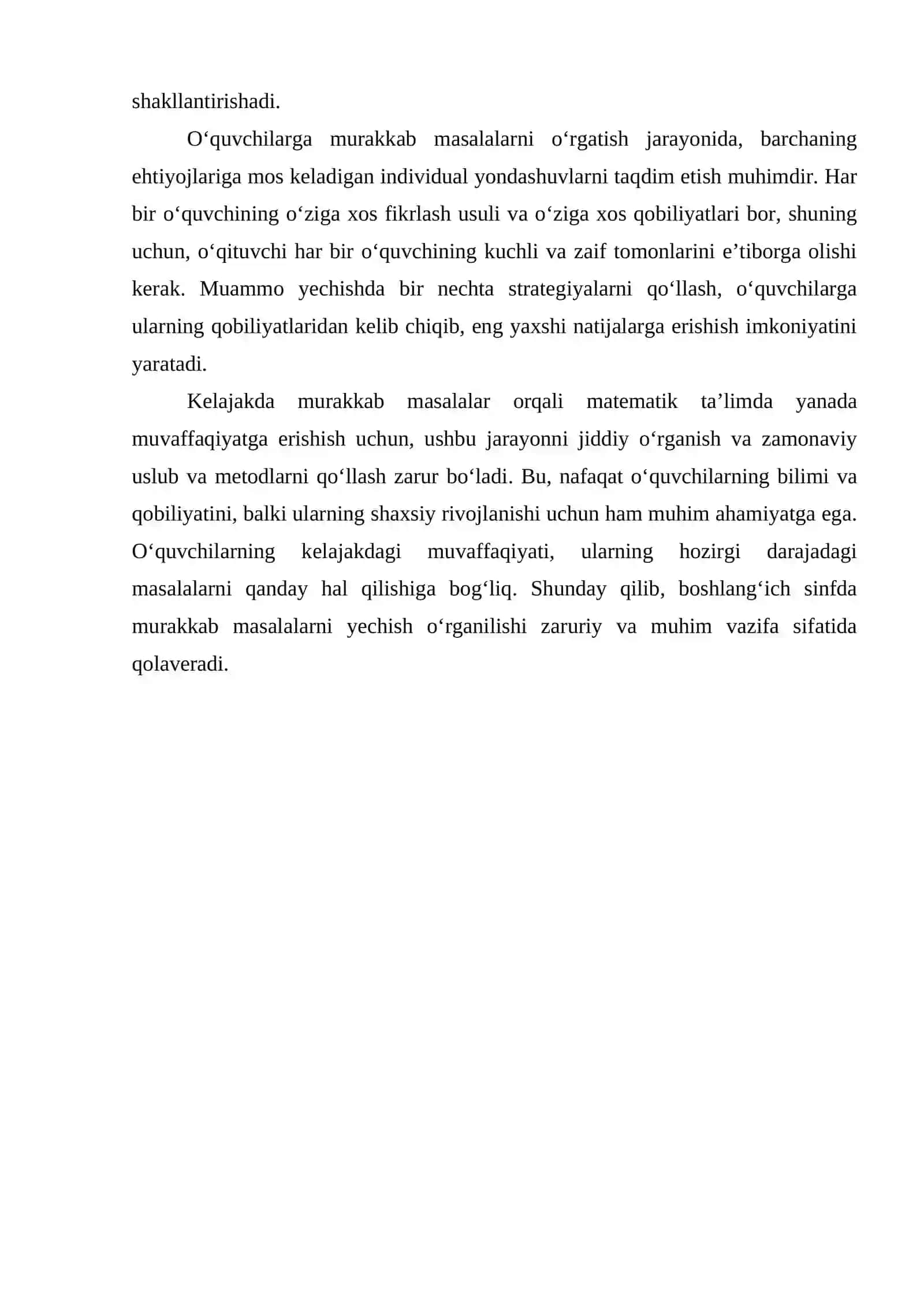 BOSHLANGʻICH SINF O’QUVCHILARIGA MURAKKAB MASALALAR YECHISHNI O`RGATISH USULLARI 4