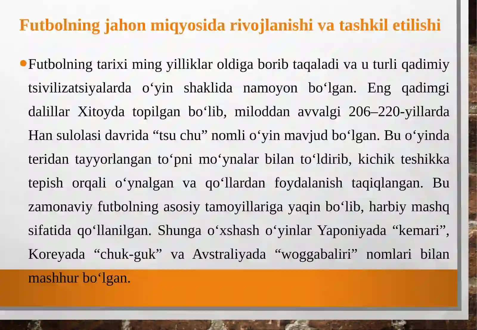 Futbol bo‘yicha jahon miqyosidagi musobaqalar o‘tkazilishi. 4