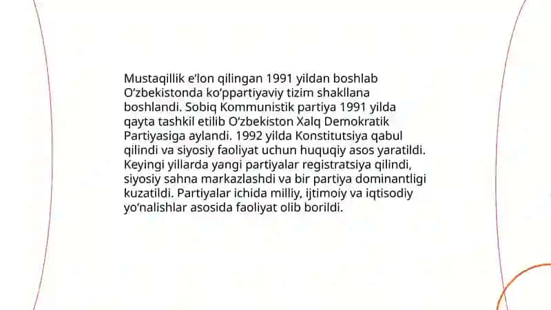 O’zbekiston Respublikasida partiyalar tarixi va faoliyati. 4