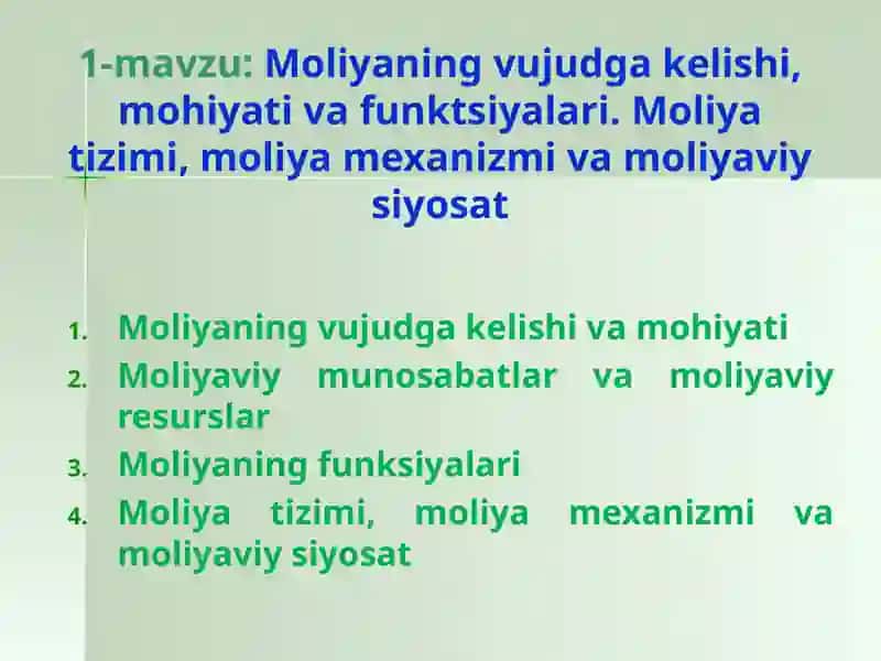 M O L I YА A S O S L A R I (10 soat ma’ruza) 4