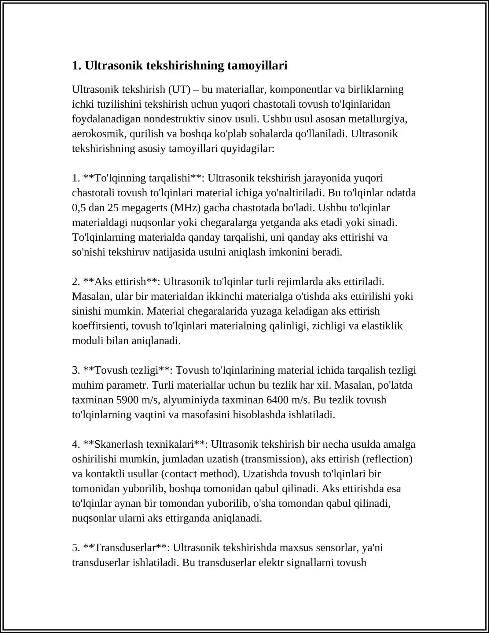 ULTRATOVUSH VA UNING TIBBIYOTDA QOʻLLANILISHI. AKUSTIKA 4