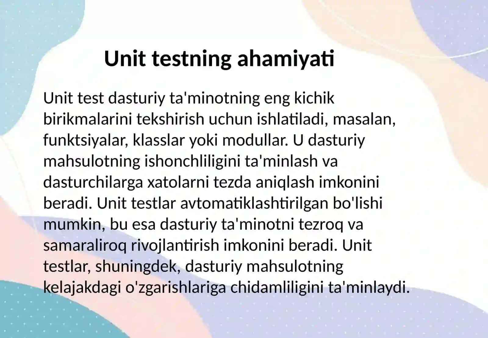 Testlashirish: turlari, metodi va unga qo’yiladigan asosiy talablar 4