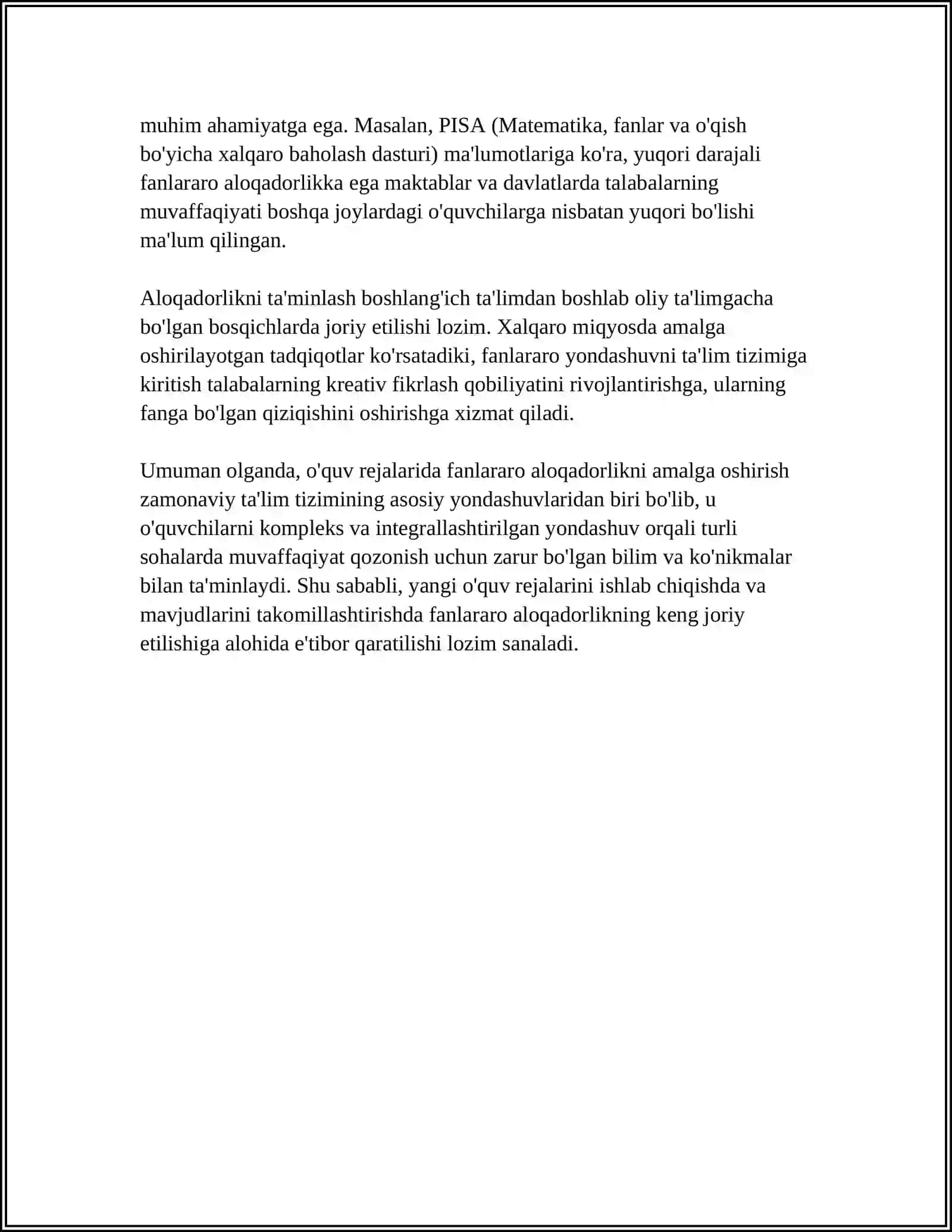O'QITISH METODIKASI ASOSIDAGI FANLARARO ALOQADORLIK 4