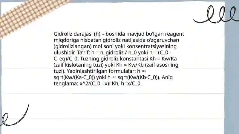 Gidroliz doimiysi va gidroliz darajasini hisoblash 4