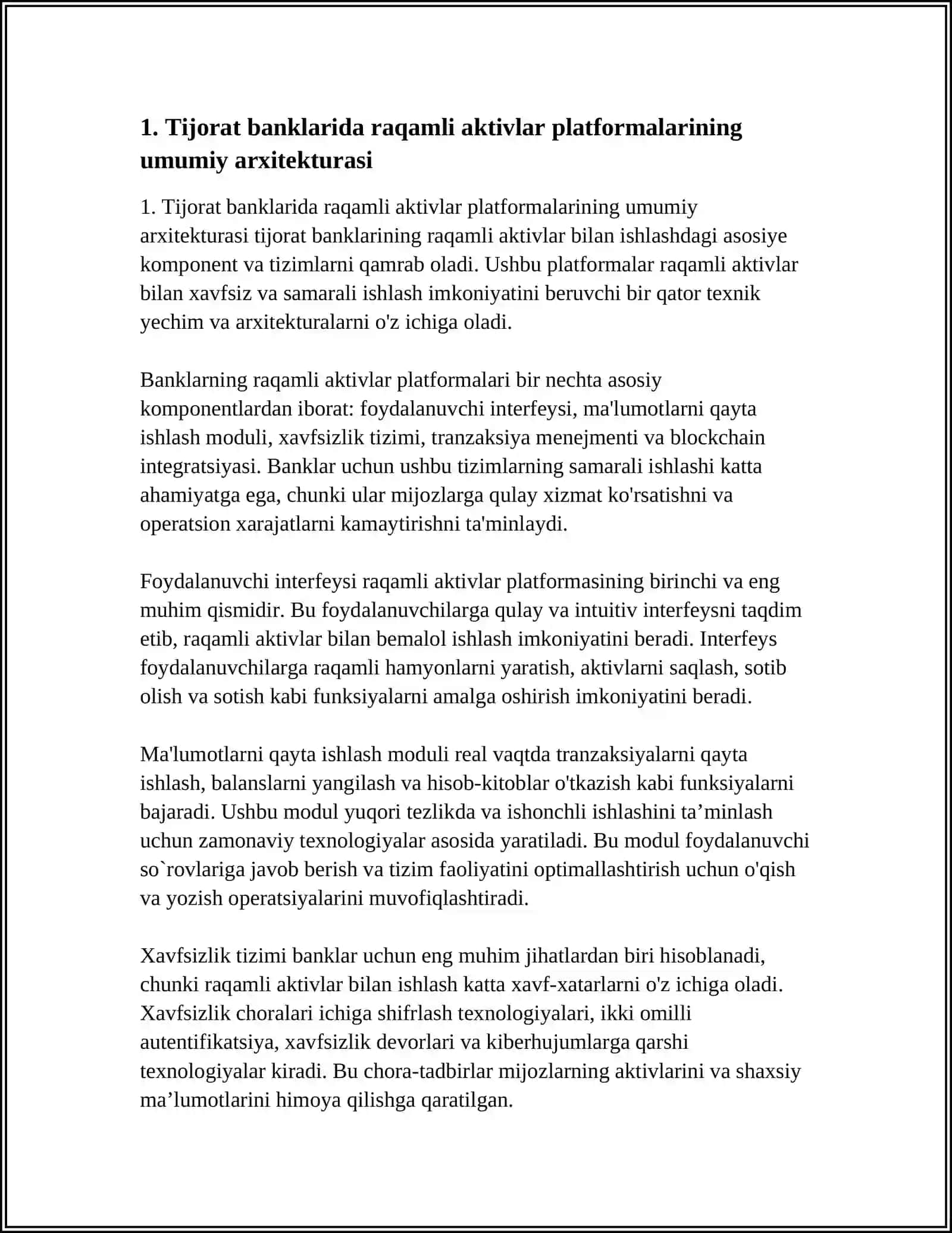 TIJORAT BANKLARIDA RAQAMLI AKTIVLAR BILAN ISHLASH IMKONINI BERUVCHI PLATFORMALAR VA ULARNING TEXNIK IMKONIYATLARI 4