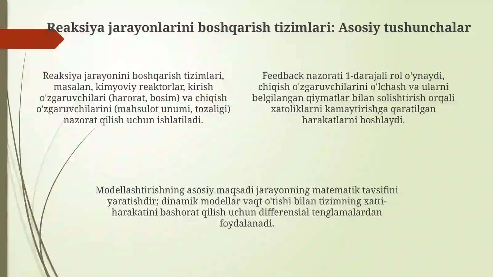 Reaksion jarayonlarni boshqarish tizimlarini modellashtirish 4