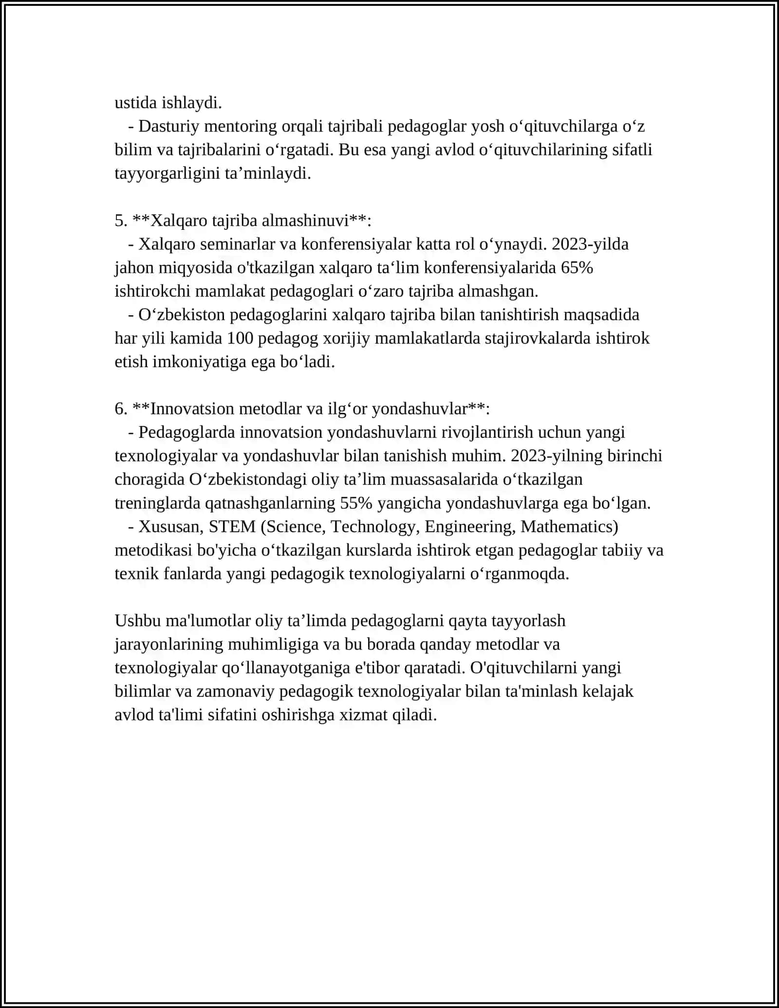 OLIY TALIM TIZIMIDA KADRLAR TAYYORLASH,QAYTA TAYYORLASH MALAKASINI OSHIRISH VA PEDAGOGLARNING ILMIY -INNOVATSION ISHLARNI MAZMUNI 4