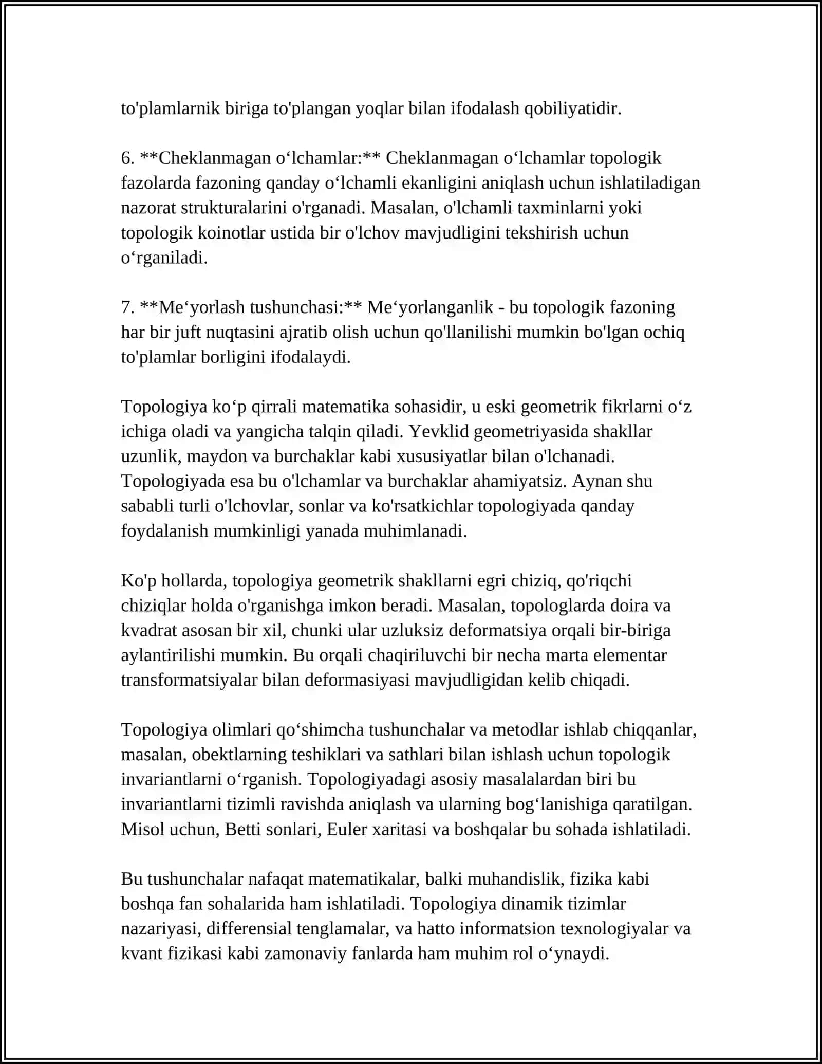 TOPOLOGIYADA ICHKI, TASHQI VA CHEGARAVIY NUQTALAR. XOSSALAR.MISOLLAR 4