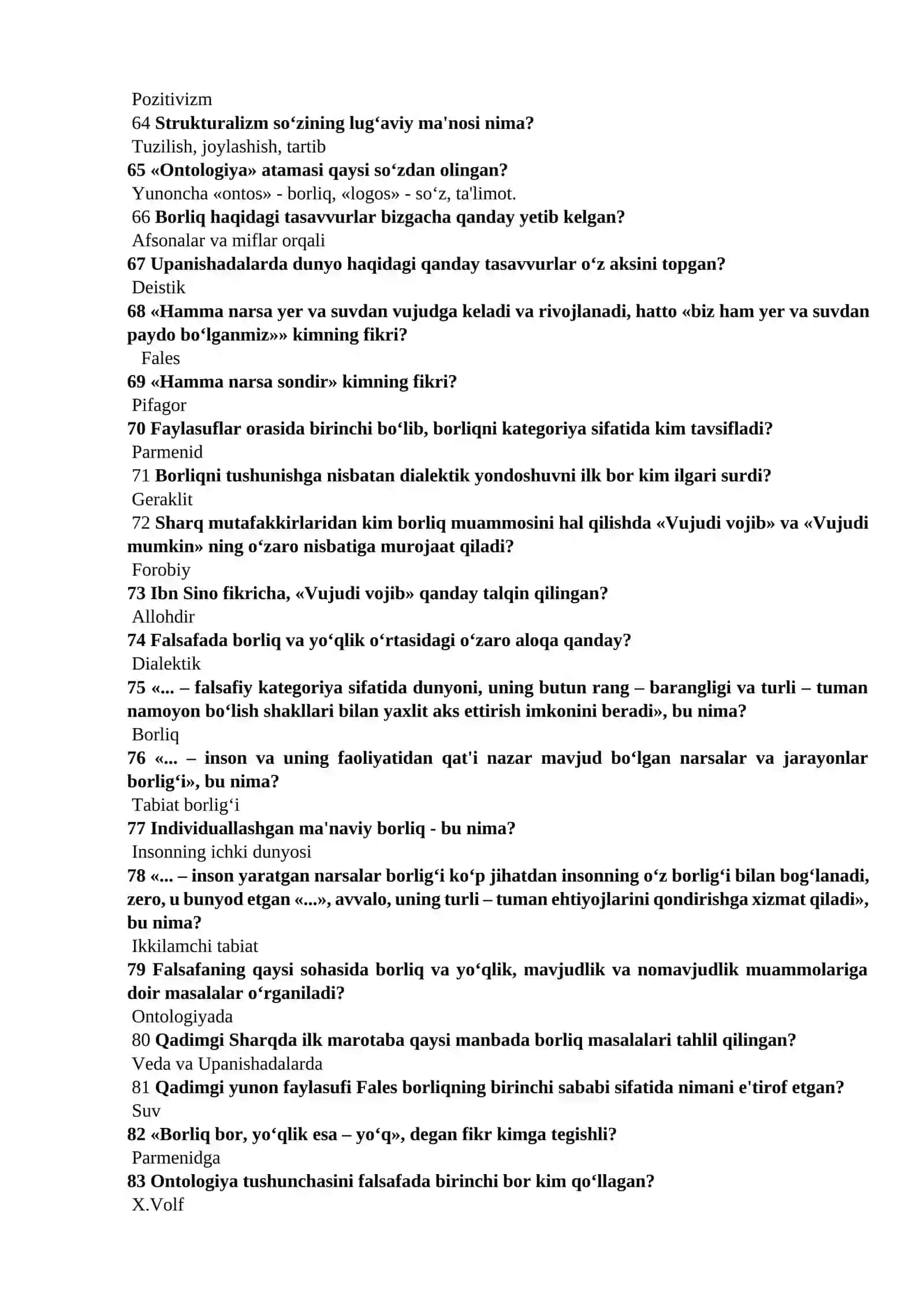 Falsafa savol va javoblar 4