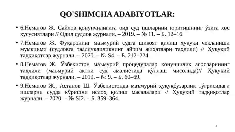 MA’MURIY ISHLARNING SUDGA TAALLUQLILIGI VA SUDLOVGA TEGISHLILIGI 4