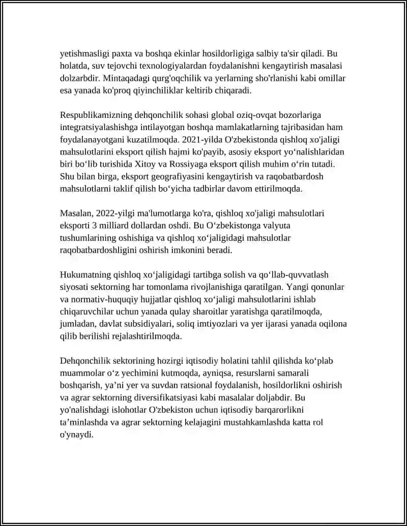 RESPUBLIKAMIZ DEHQONCHILIGINING HOZIRGI HOLATI, MUAMMOLAR VA HAL QILISH YO'LLARI 4