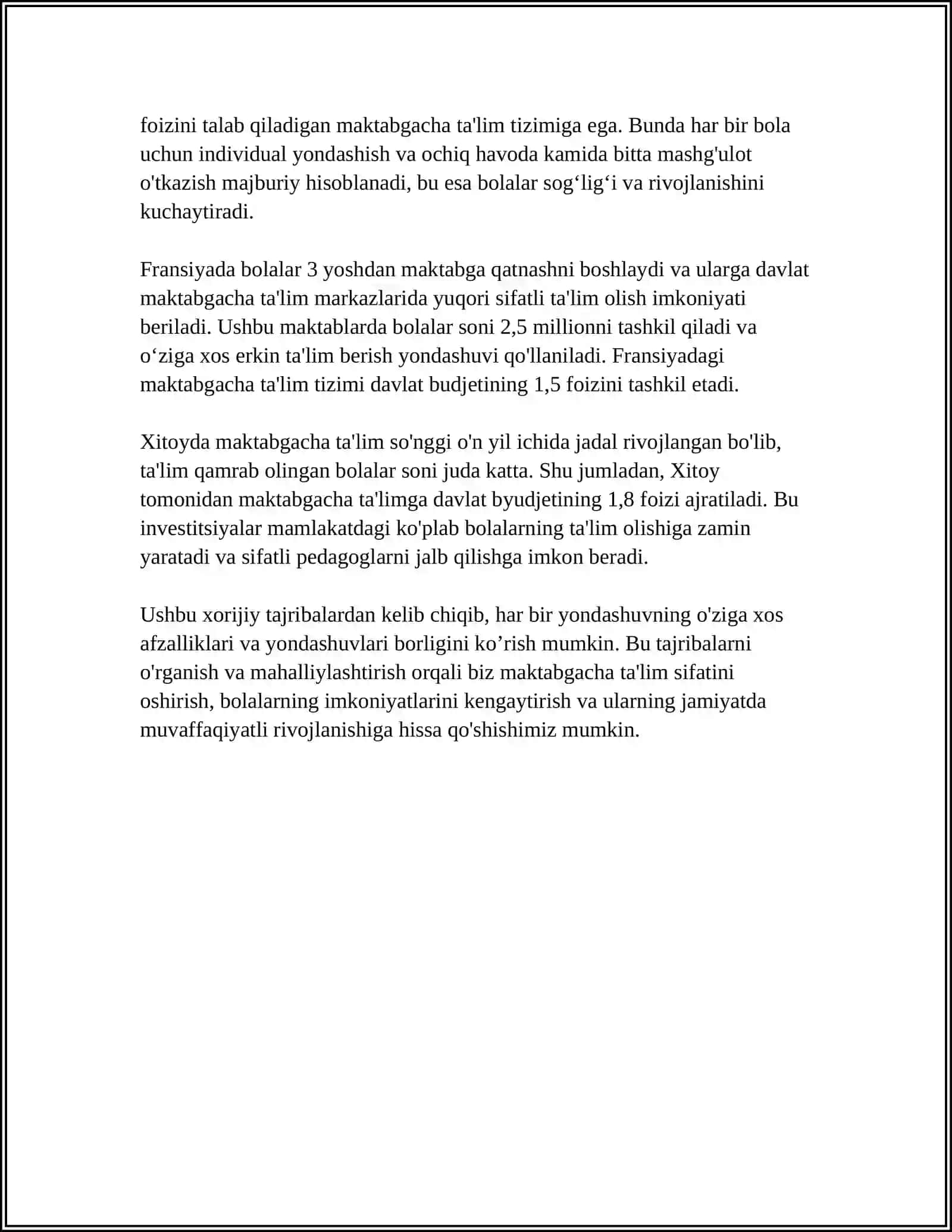 MAKTABGACHA TA'LIM TIZIMIDAGI XORIJIY TAJRIBALARNI O'RGANISHNING AHAMIYATI 4