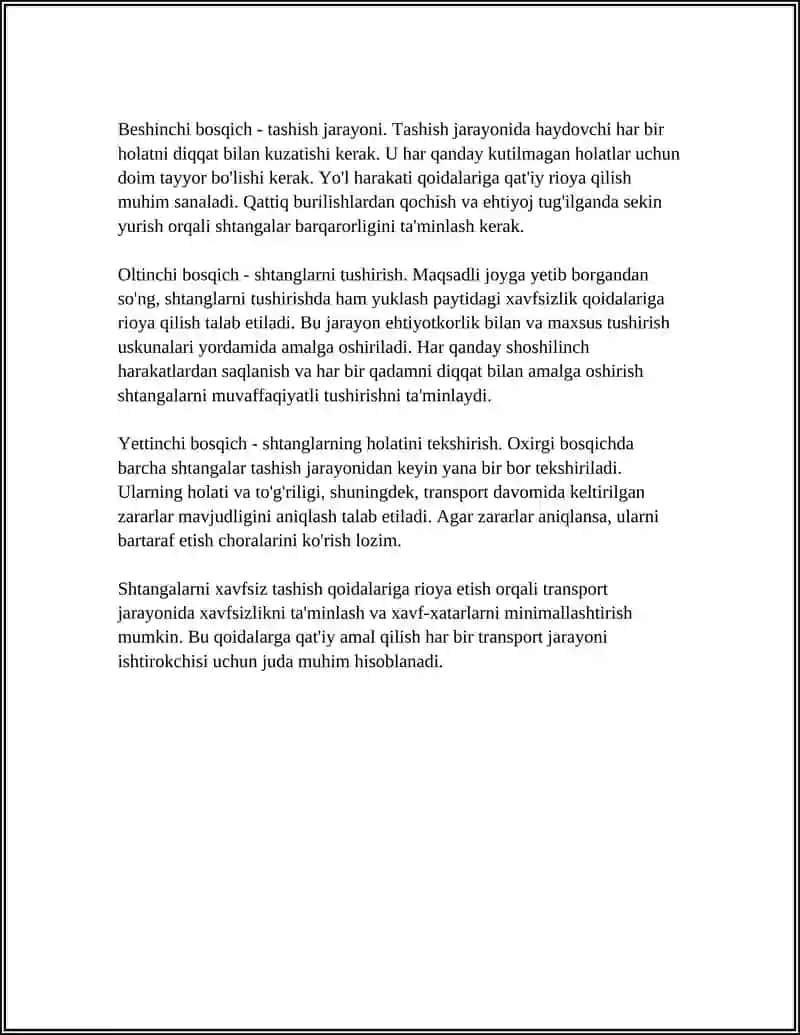 SHTANGALARNI TASHISH, SAQLASH VA ULARDAN FOYDALANISH 4