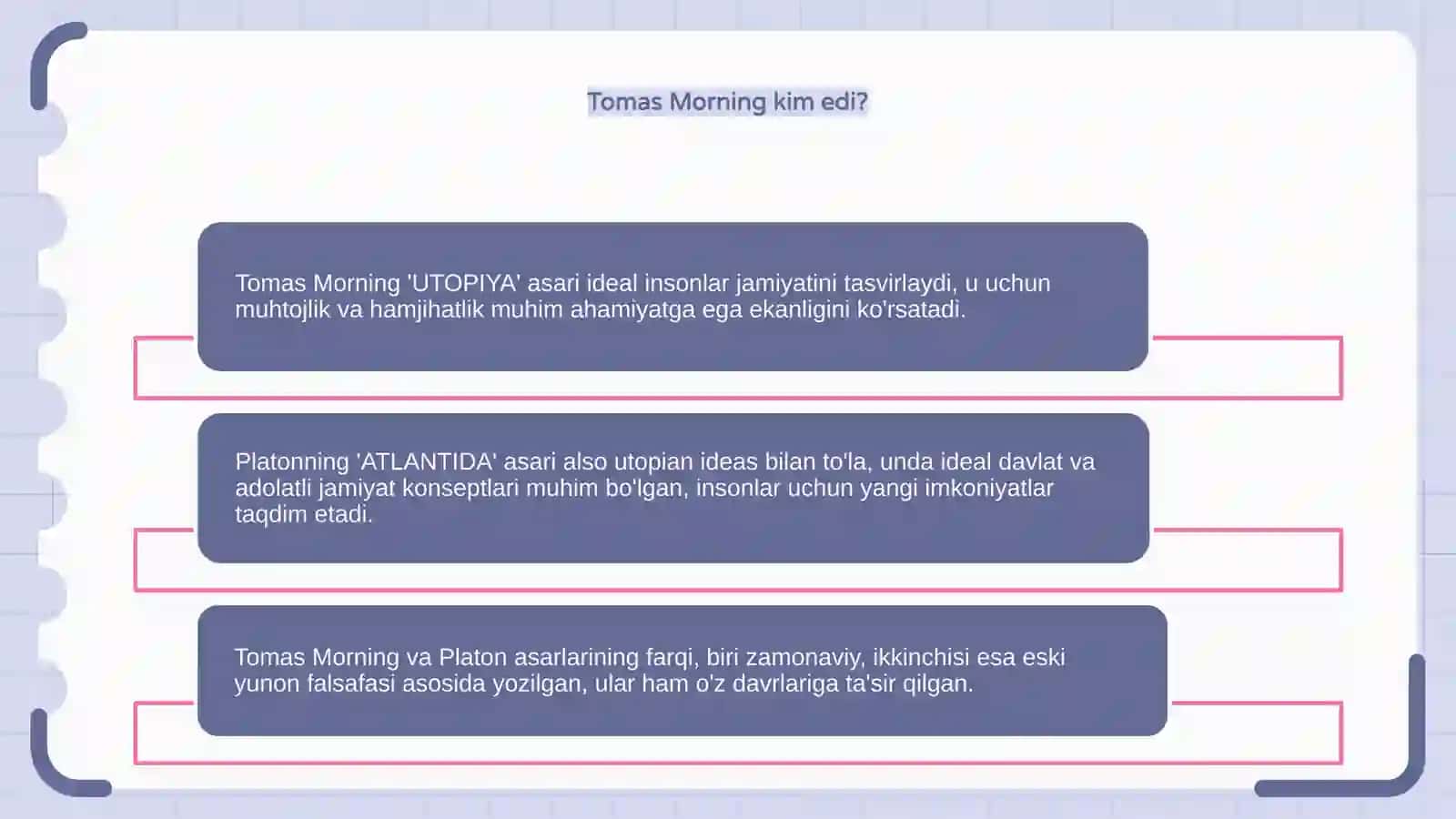 Tomas Morning "UTOPIYA" asari va Platonning "ATLANTIDA" asari haqida va farqlari 4