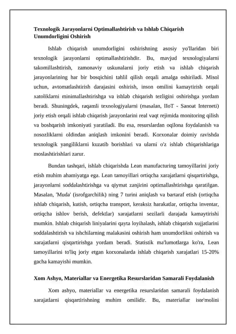 Rentabellik va tannarxni pasaytirish strategiyalari sanoat korxonalarida 4
