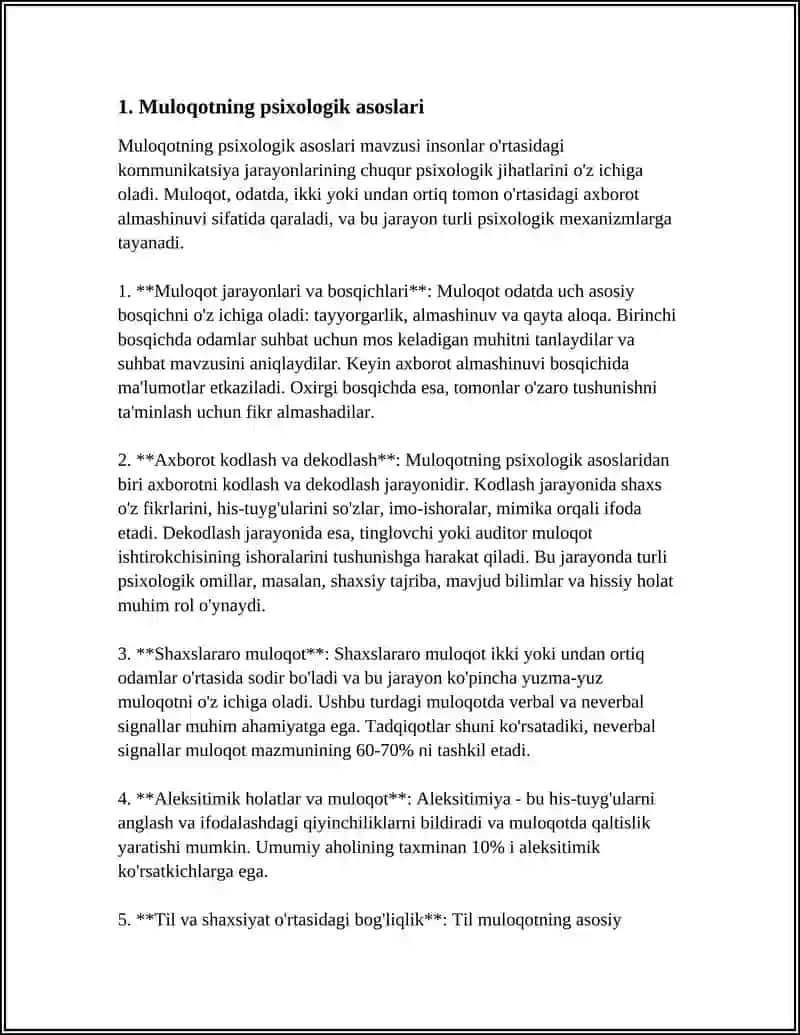 UMUMIY PSIXALOGIYA FANIDAN MULOQOT MAVZUSIGA MUSTAQIL ISH 4