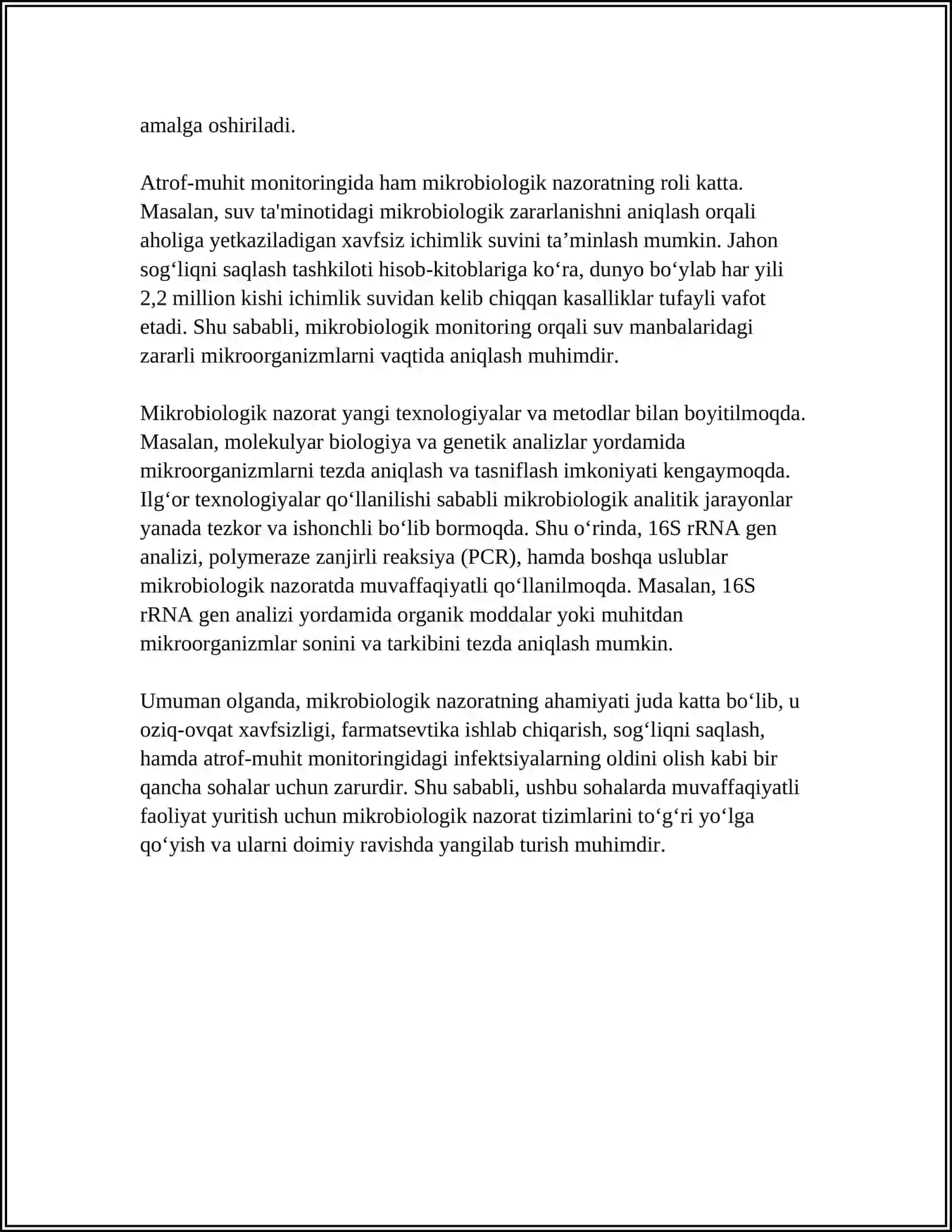 MUSTAQIL ISH Mavzu: YOGURT VA QATIQ MAHSULOTLARIDA MIKROBIOLOGIK KO'RSATKICHLARNI NAZORAT QILISH 4
