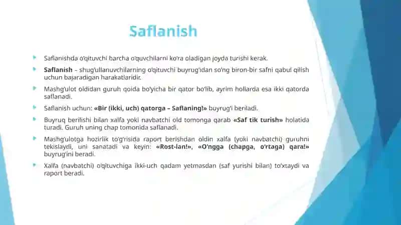 Saf mashqlarining umumiy qoidalari 4