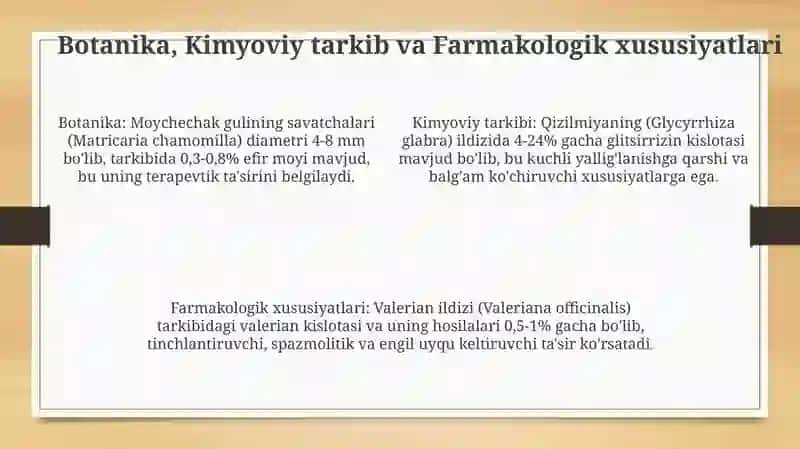 O'zbekiston Davlat farmakopeyasiga kiritilgan o'simliklar: Umumiy tavsif 4