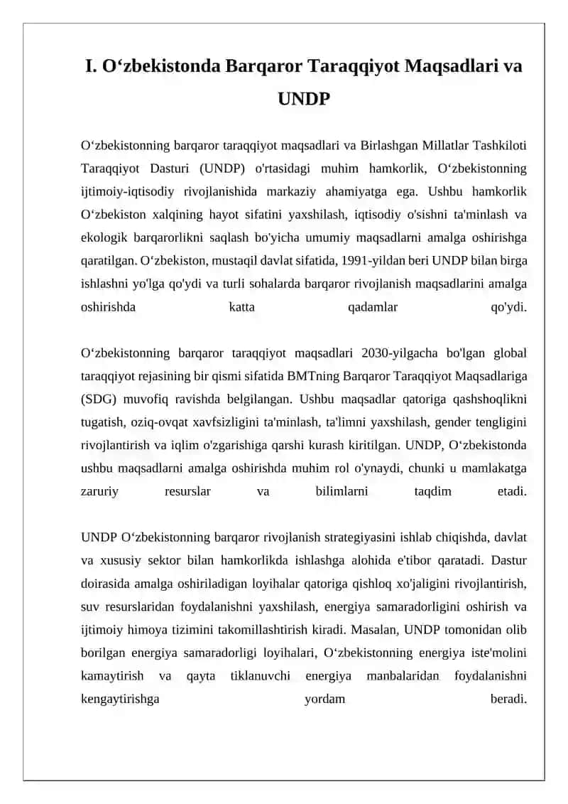 OʻZBEKISTON VA BIRLASHGAN MILLATLAR TASHKILOTI TARAQQIYOT DASTURINING BIRLASHISHI 4
