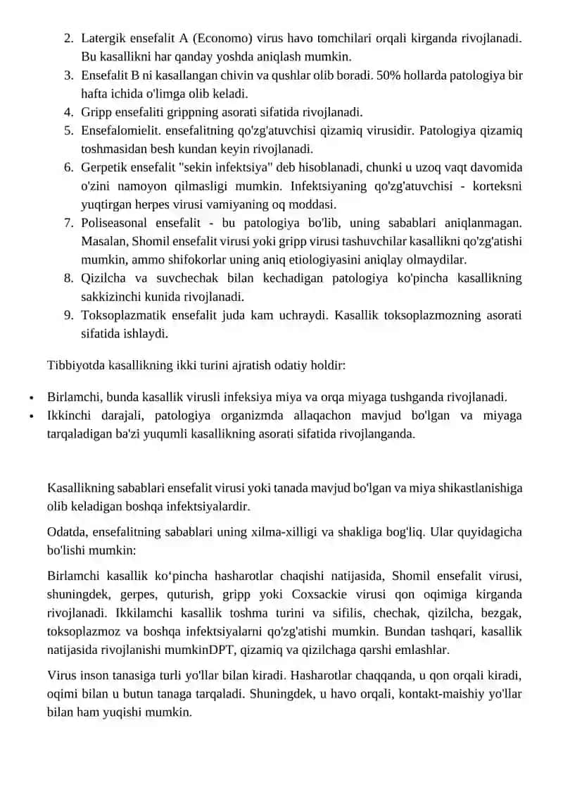 Ensefalit kasalligining kelip chiqishi sababi va asoratlari 4