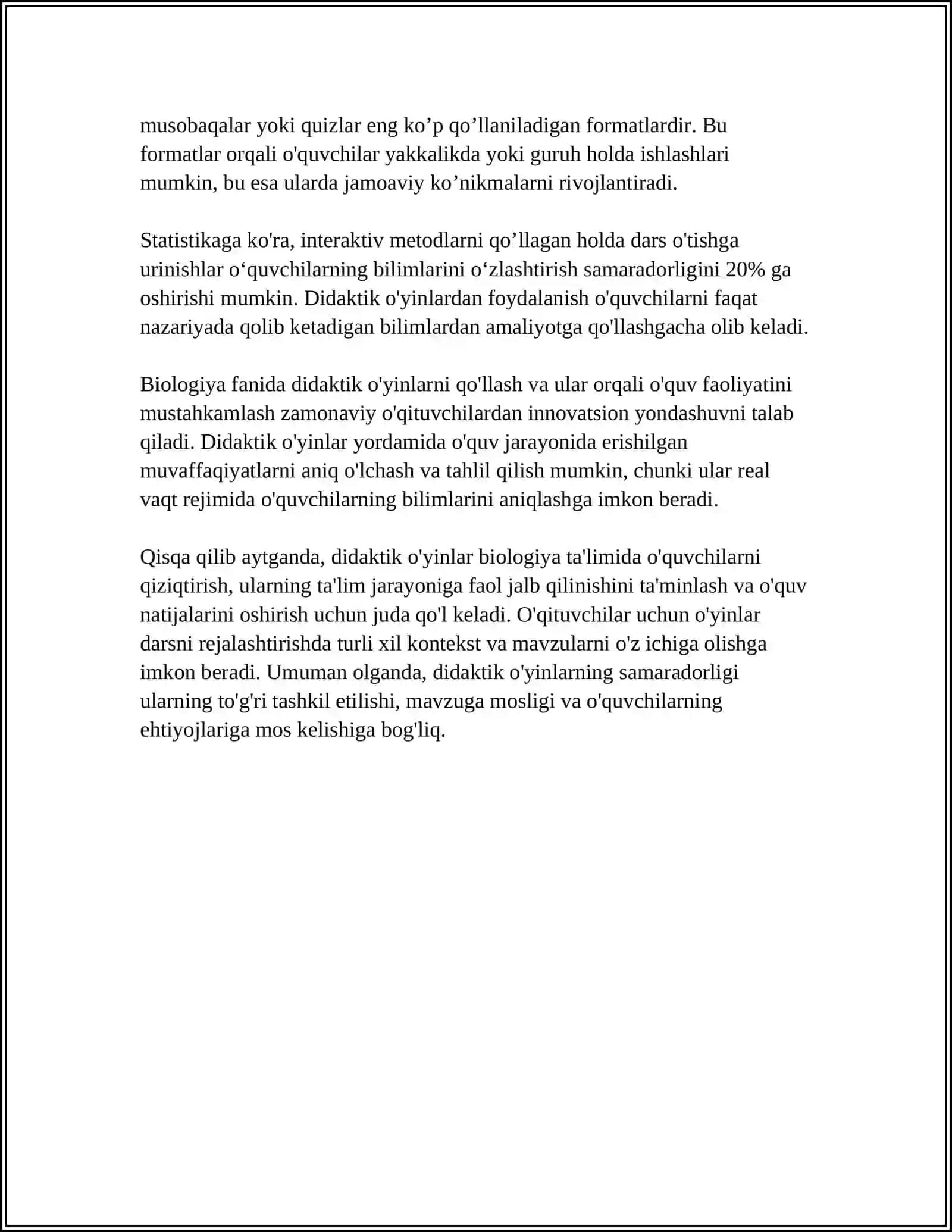 BIOLOGIYA DARSLARIDA DIDAKTIK OʻYIN TEXNOLOGIYALARIDAN FOYDALANISH 4