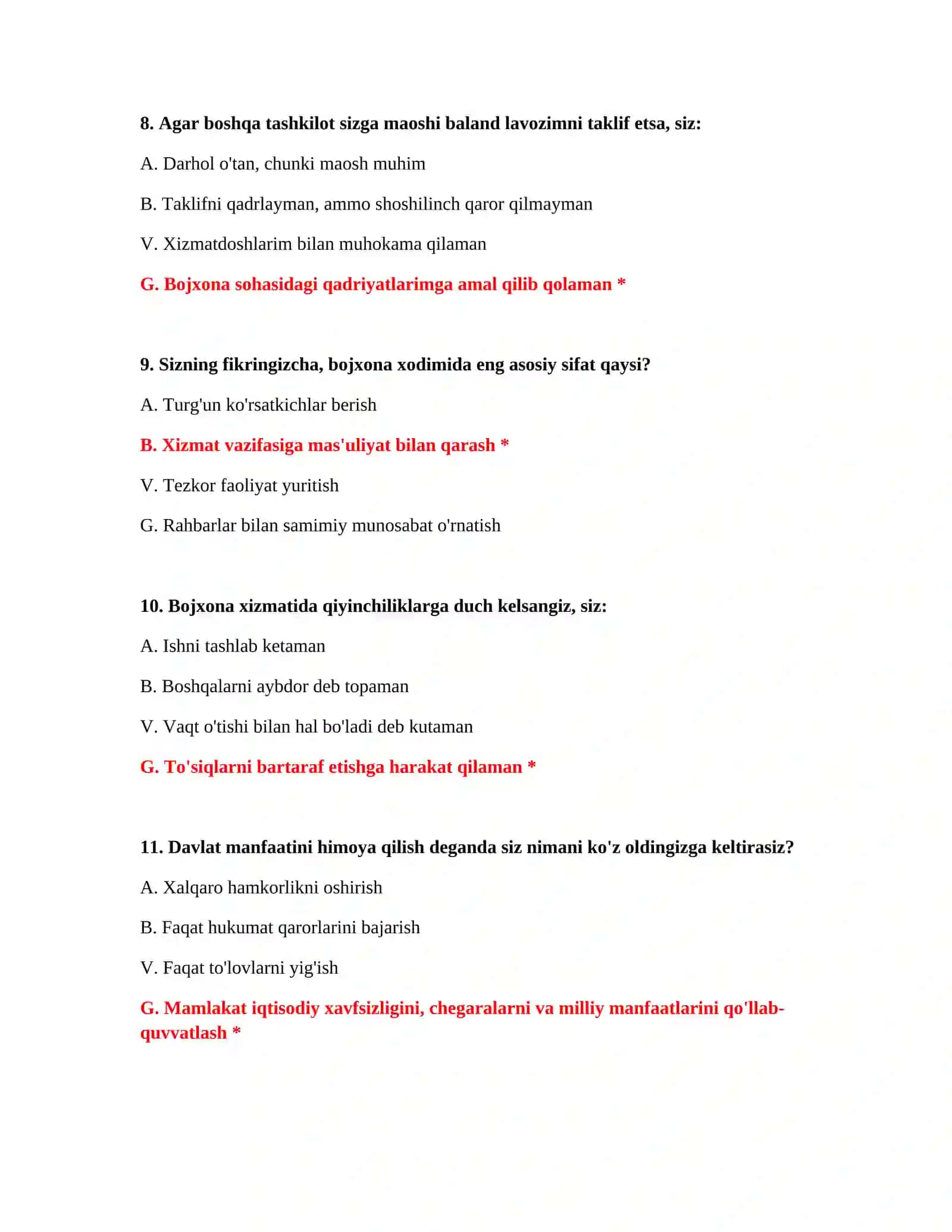 Bojxona organiga ishga kirish savollari 4