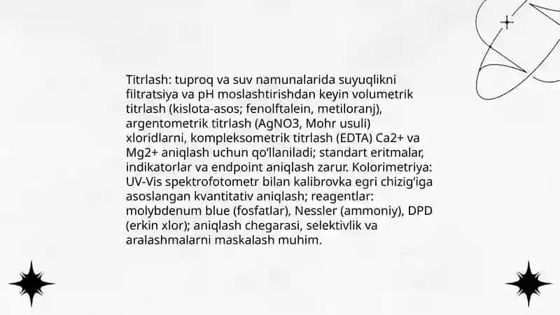 Tuproq va suv tarkibida ion bogʻlanishli birikmalarni aniqlash 4