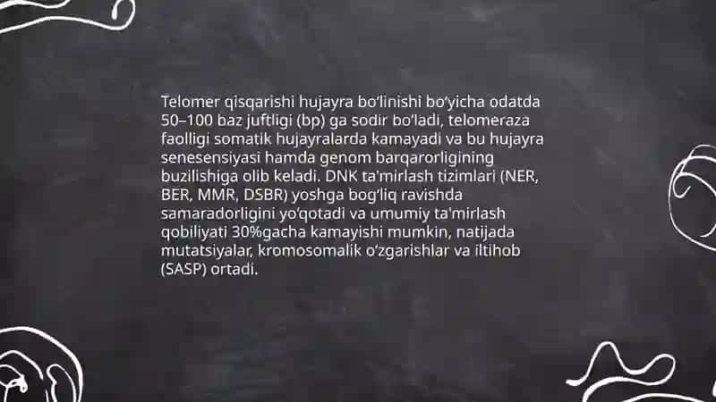 Organizmdagi keksayish davriga xos o'zgarishlar! 4