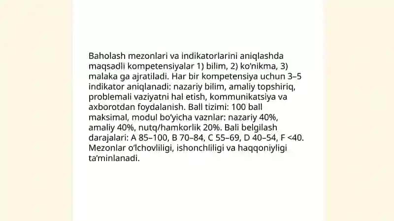 Talabalarning bilim, ko‘nikma va malakalarini baholashning reyting tizimi 4
