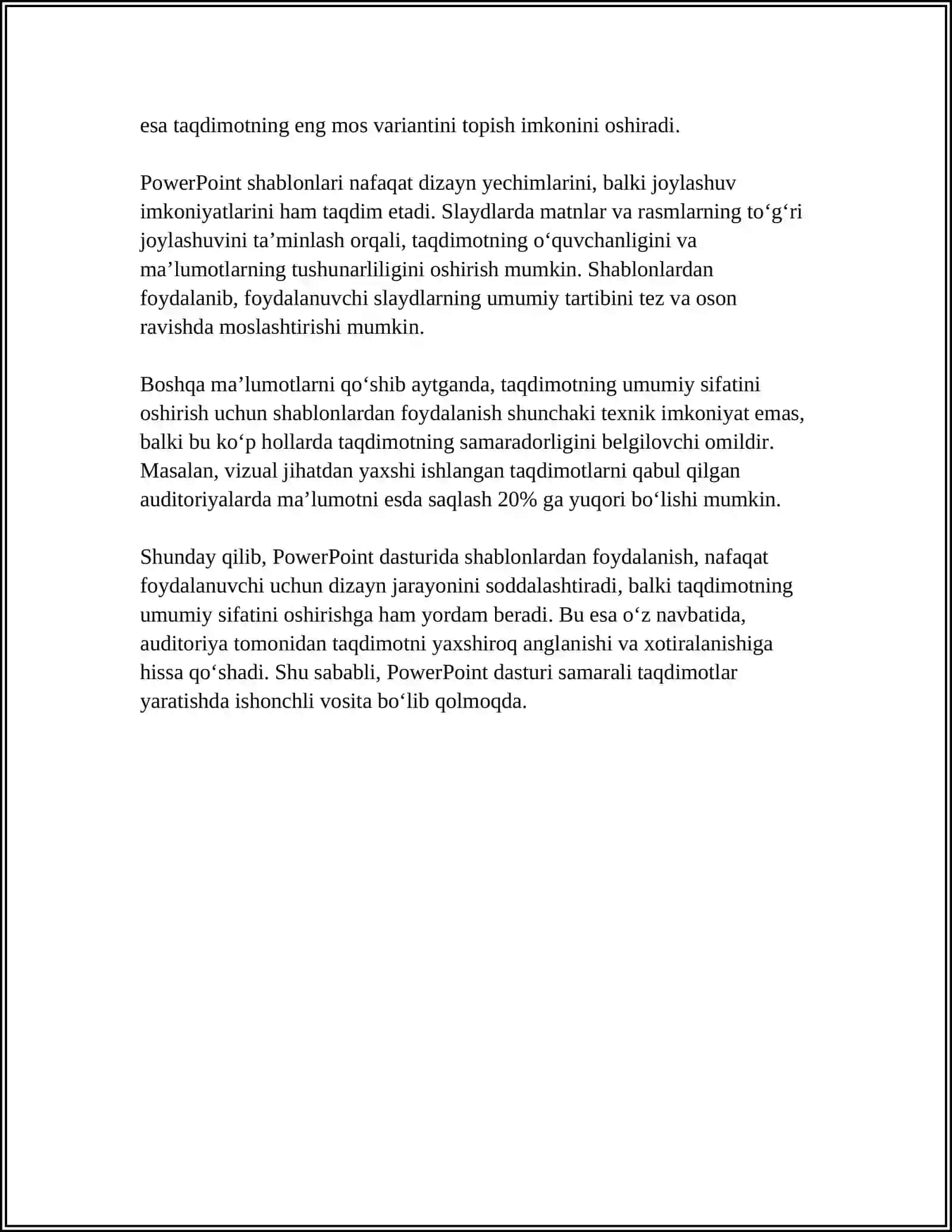 POWER POINT DASTURI YORDAMIDA HAR XIL KOʻRINISHDAGI MAʼLUM BIR MAVZUGA OID TAQDIMOT TAYYORLASH 4