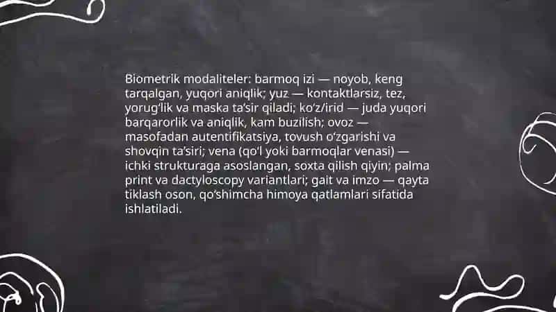 Biometrik identifikatsiyalash va autentifikatsiyalash tizimi 4