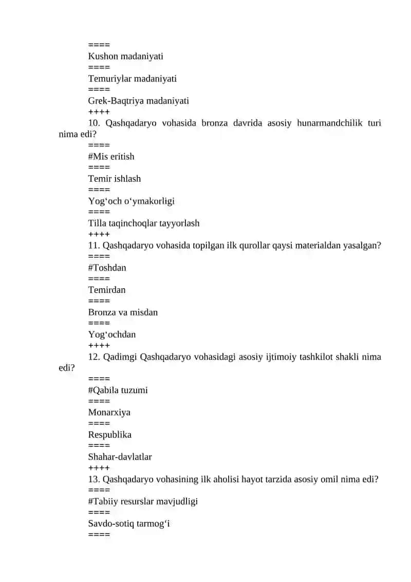 QASHQADARYO TARIXI TEST SAVOLLARI 4