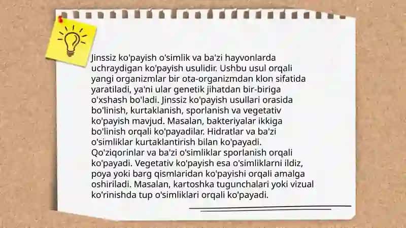 Organizmlarning jinssiz ko'payishi. Gametogenoz. Organizmlarning jinsiy ko'payishi. O'simlik va hayvonlar hayot siklida jinssiz va jinsiy ko'payishi 4