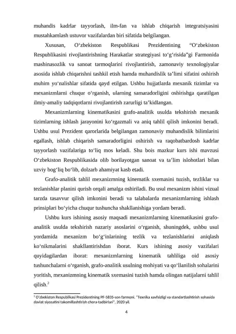 Mexanizmlarning kinematikasini grafo-analitik tekshirish 4