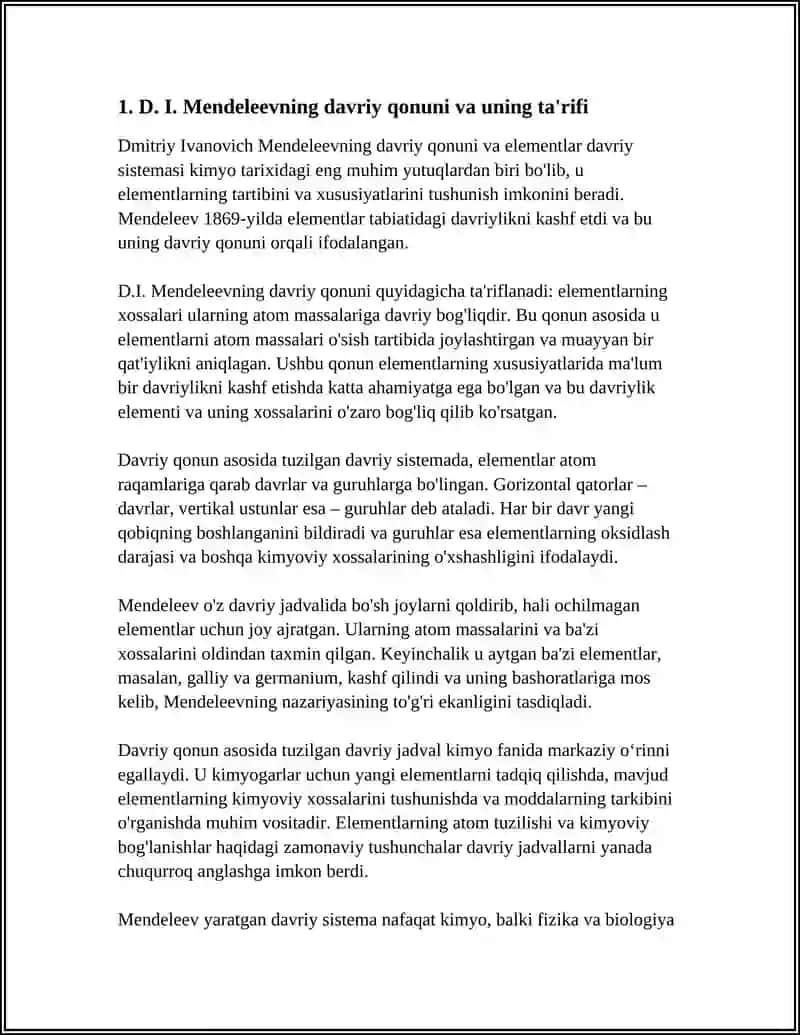 D. I. MENDELEEV DAVRIY QONUNI VA ELEMENTLAR DAVRIY SISTEMASI 4