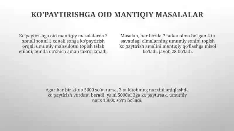 Koʻpaytirish va boʻlishga oid mantiqiy topshiriqlar 4