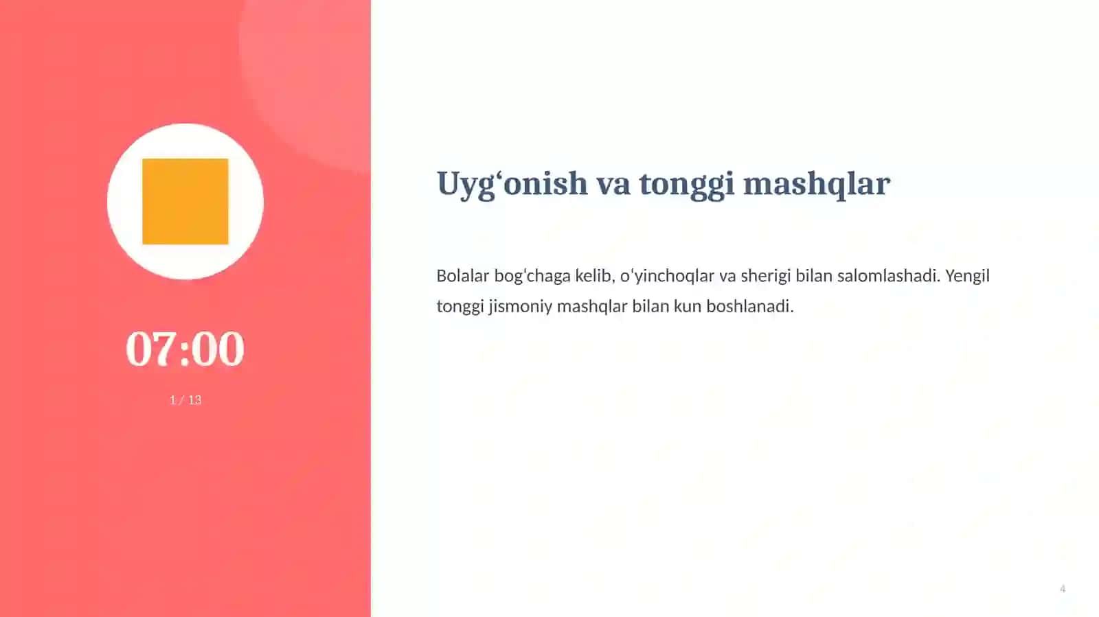Kun tartibi. Bog`cha uchun. 4