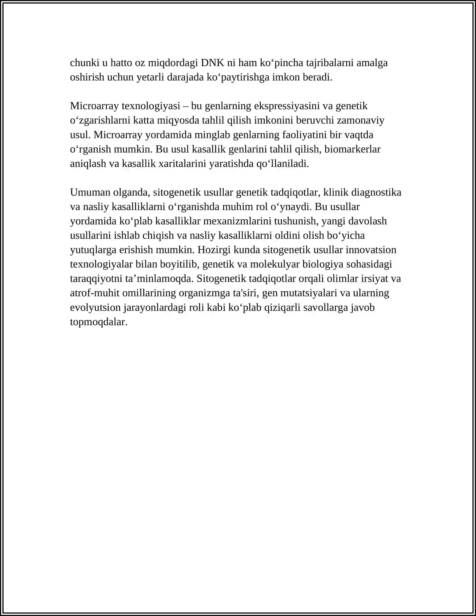 GENETIKASINING O‘RGANISH USULLARI: SITOGENETIK, DERMATOGLIFIKA, BIOKIMYOVIY. PRENATAL DIAGNOSTIKA 4